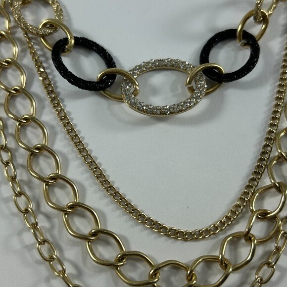 Sofia Vergara Multi Strand Necklace Gold Tone Chains Rhinestones Statement - Picture 2 of 9